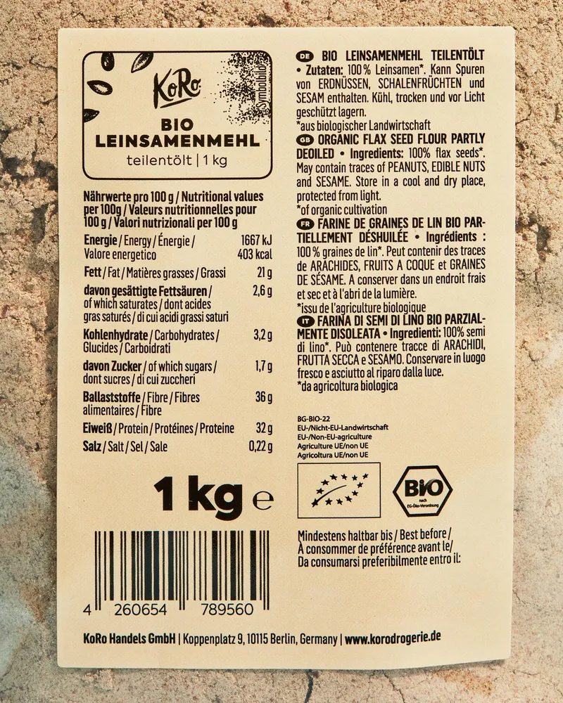 KoRo Teilentöltes Bio Leinsamenmehl 1 kg – Produktbild 3 von 5