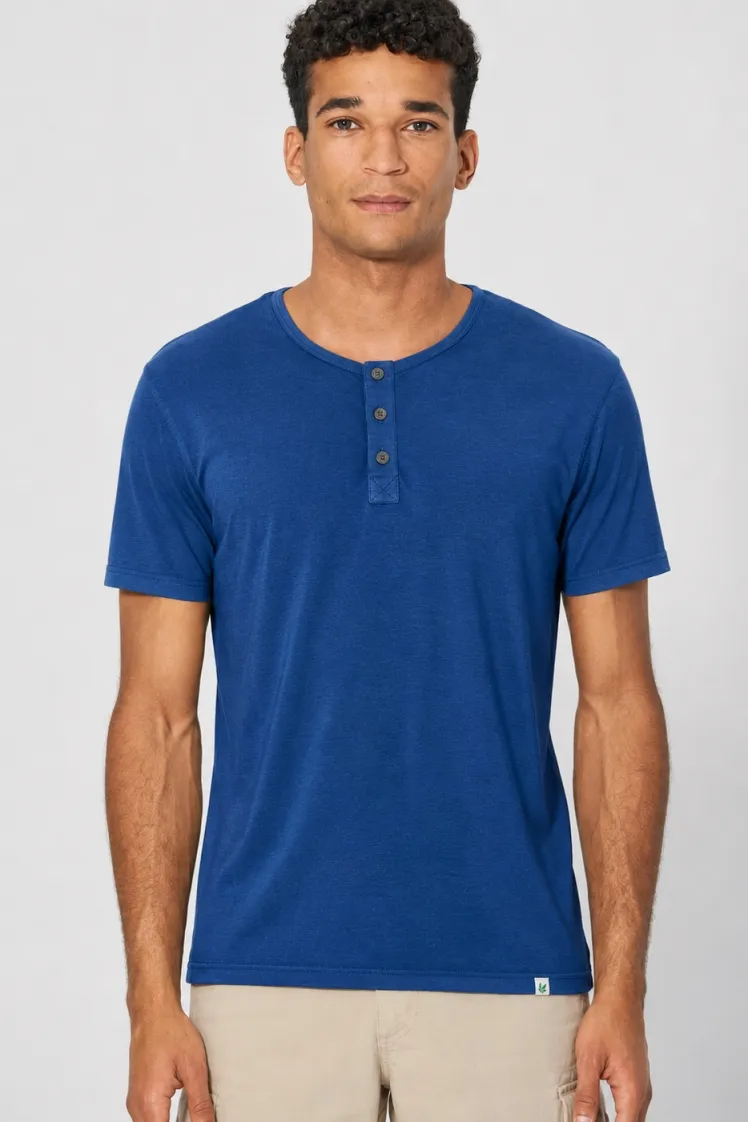 HempAge Hempage Herren vegan Einfarbiges Henley T-Shirt In Königsblau, Blau, – Produktbild 2 von 2