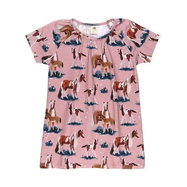 Walkiddy Kinder Tunika „Little & Big Horses“ aus Bio-Baumwolle in Rosa – GOTS-zertifiziert, Walkiddy, Pink, – Produktbild 1 von 3
