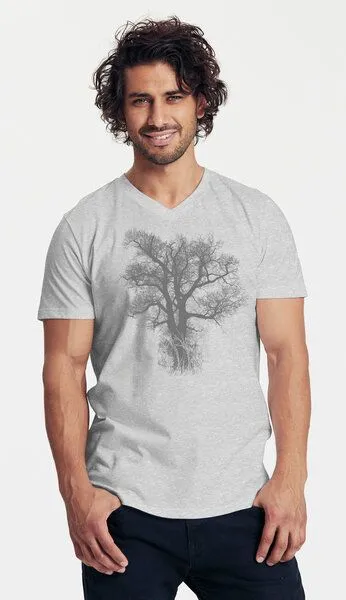 Peaces.bio - handbedruckte Biomode Peaces.bio - handbedruckte Biomode Bio-Herren-T-Shirt V-Neck Chestnut, Hellgrau, – Produktbild 2 von 2