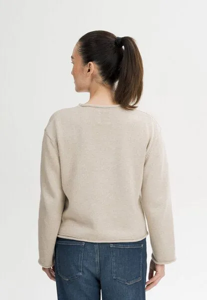 MELA MELA Rollsaum Strickpullover Style GEETHA aus 100% Bio-Baumwolle, Kiesel melange, – Produktbild 3 von 5
