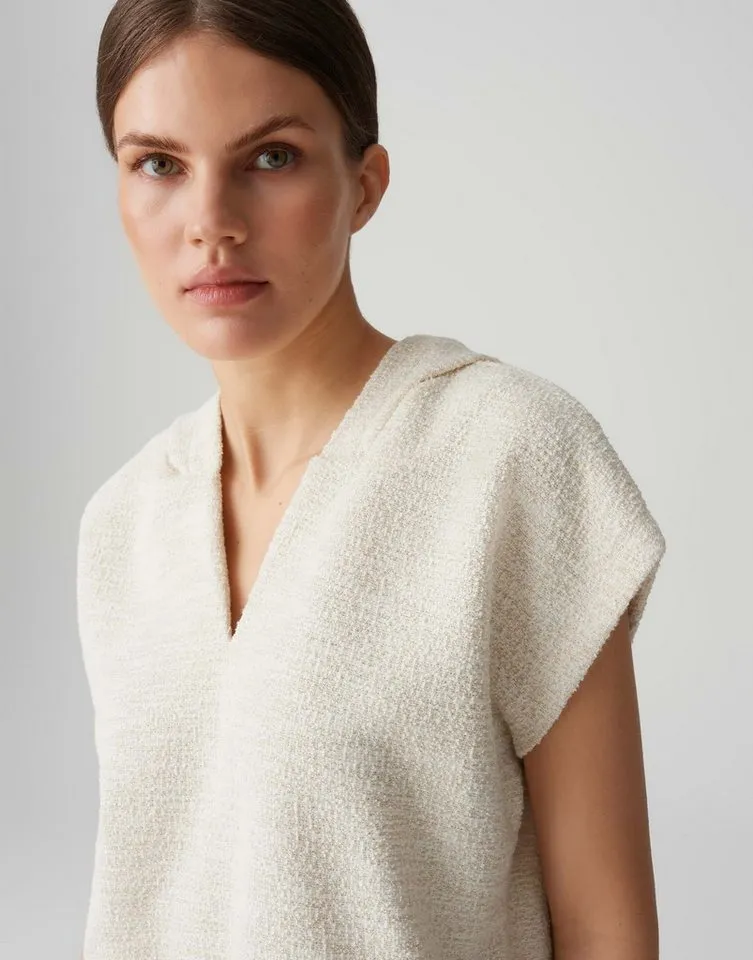 OPUS Sweatshirt GINSI aus Bouclé Sweat BCI Cotton, breiter Saum, elastischer Stoff, Beige, – Produktbild 4 von 5