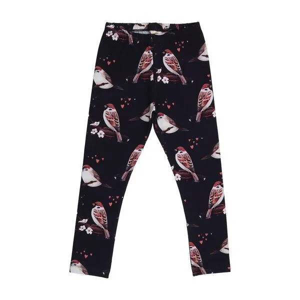 Walkiddy Kinder Leggings GOTS-zertifiziert aus Bio-Baumwolle dunkel mit Spatzen-Motiv – Walkiddy, Pink, – Produktbild 1 von 2