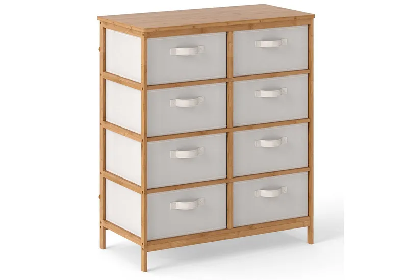 COSTWAY COSTWAY Sideboard, mit 8 abnehmbaren Stoffschubladen Bambus 80x40x94cm, Beige, – Produktbild 1 von 5