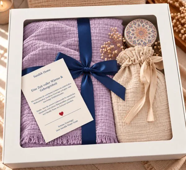 Sandiik Sandiik Musselin Wohndecken Geschenke-Set in 8 Farben aus Biobaumwolle, Flieder, – Produktbild 2 von 2