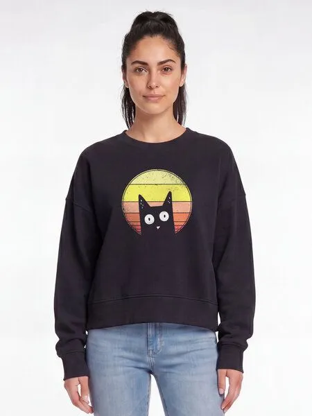 watapparel watapparel Sweatshirt Frauen Sunset Cat, Black, – Produktbild 2 von 2