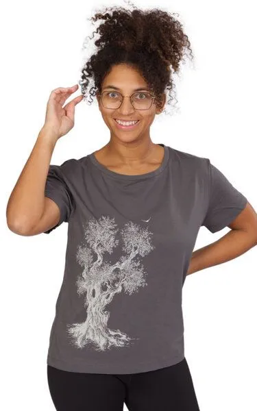 Life-Tree Life-Tree Organic Fairwear Loose Fit Shirt Women Olive Tree, Grau, – Produktbild 3 von 4