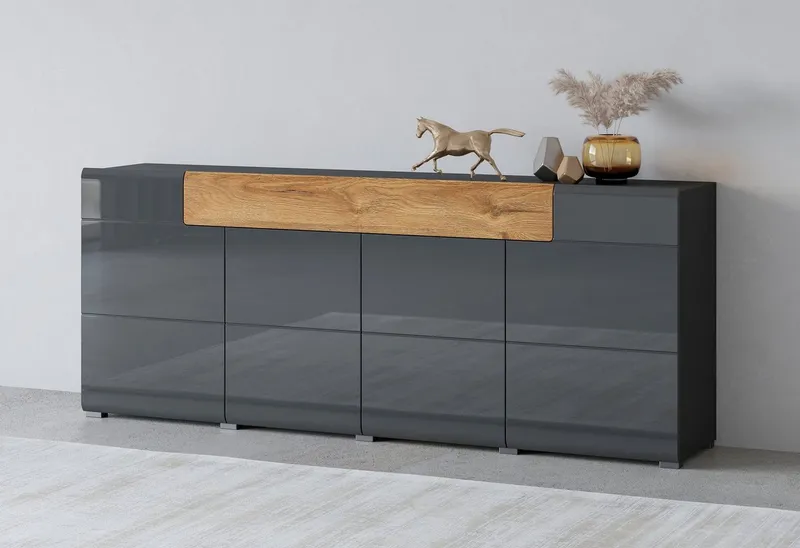 OTTO home Sideboard Toledo,Breite 208cm,moderne Kommode mit dekorative Fräsungen,grifflos, Kombikommode mit viel Stauraum, Einlegeböden verstellbar, Schwarz, – Produktbild 2 von 5