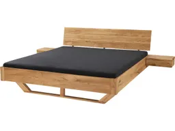 Massivholzbett 'Bolle' mit Holzkufen und Kopfteil, 200 x 200, Wildeiche – Produktbild 1 von 1