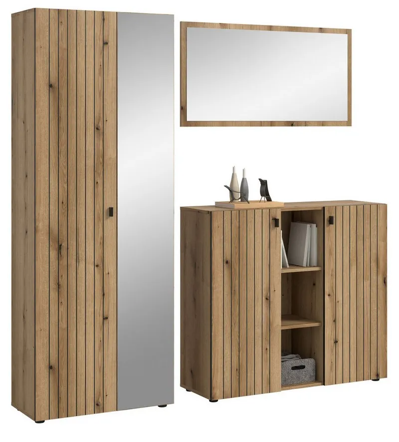 Inn.Furn Garderoben-Set Loreno, (Flurgarderobe in Evoke Eiche mit gefrästen Rillen, 3-St., 190 x 192 cm), variable Inneneinteilung – Produktbild 5 von 5