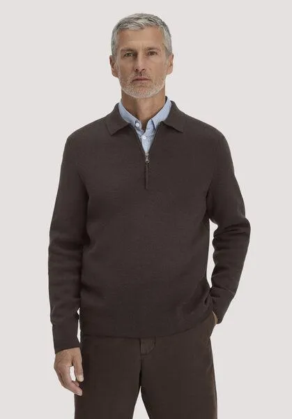 hessnatur hessnatur Milano Strick Polo Regular aus Bio-Baumwolle und Bio-Schurwolle, Kakao braun, – Produktbild 1 von 4