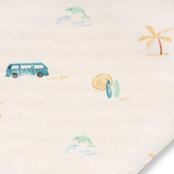 Sense Organics Sense Organics Baby Dreieckstuch, Modell BIB, Retro-bus druck / butterblumengelb-weiß geringelt, – Produktbild 3 von 5