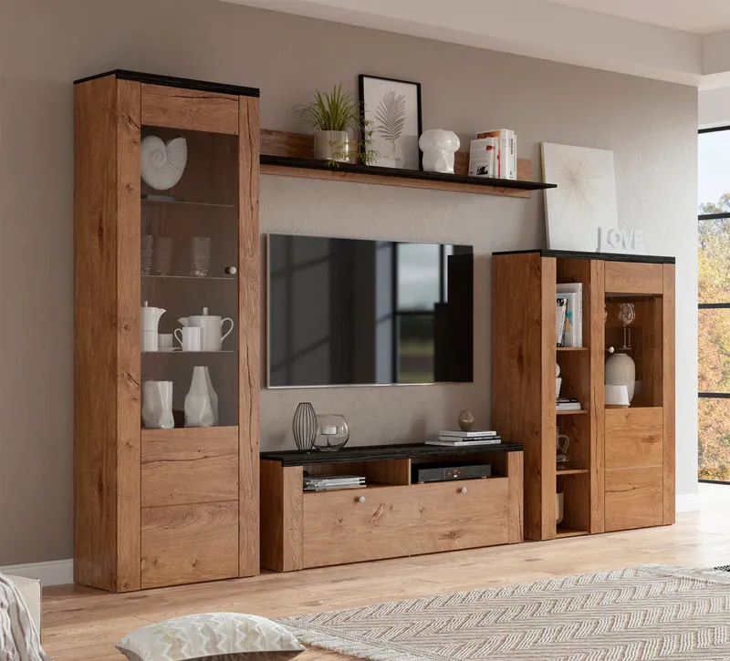 OTTO home Vitrine Larona, zeitlose Glasvitirne, Hochschrank Höhe 145 cm Stauraumvitrine mit dekorativer Rahmenoptik, Braun, – Produktbild 1 von 8