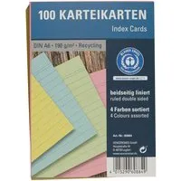100 Karteikarten aus Recyclingkarton 190 g/m² DIN A6, farbig sortiert – Produktbild 1 von 1