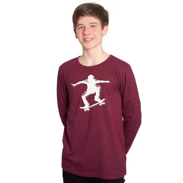 HANDGEDRUCKT HANDGEDRUCKT "Skater" Männer Longsleeve, Bordeaux, – Produktbild 1 von 3