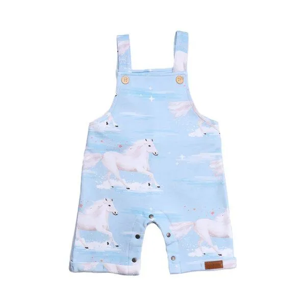 Walkiddy Latzstrampler Hellblau Weiße Pferde-Allover Bio-Baumwolle GOTS – Walkiddy – Produktbild 1 von 2