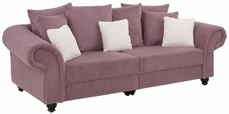 Home affaire Big-Sofa King Henry Mega Sofa, viel Platz, Breite 242cm, Federkern, in legerer Polsterung und vielen losen Kissen, Lila, – Produktbild 4 von 5