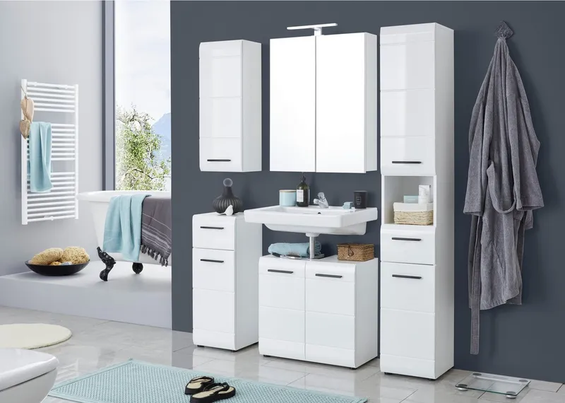 welltime Spiegelschrank Sovana Badschrank wahlweise mit oder ohne Beleuchtung - (B/T/H) 60/18/67 cm, Weiß, – Produktbild 1 von 5