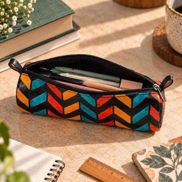 Janselo Nomad Lines Design Shanti-Leder-Stiftemäppchen – Produktbild 2 von 4