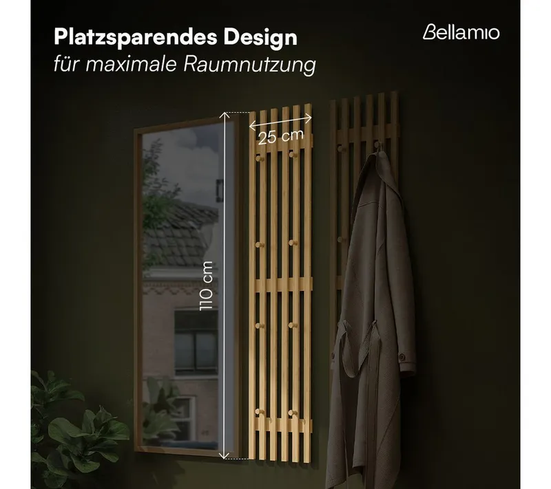 Bellamio Garderobenpaneel Sava, Wandpaneel für Flur, 8 Kleiderhaken (1 St), Flurgarderobe aus Bambus, 110x25 cm – Produktbild 5 von 5