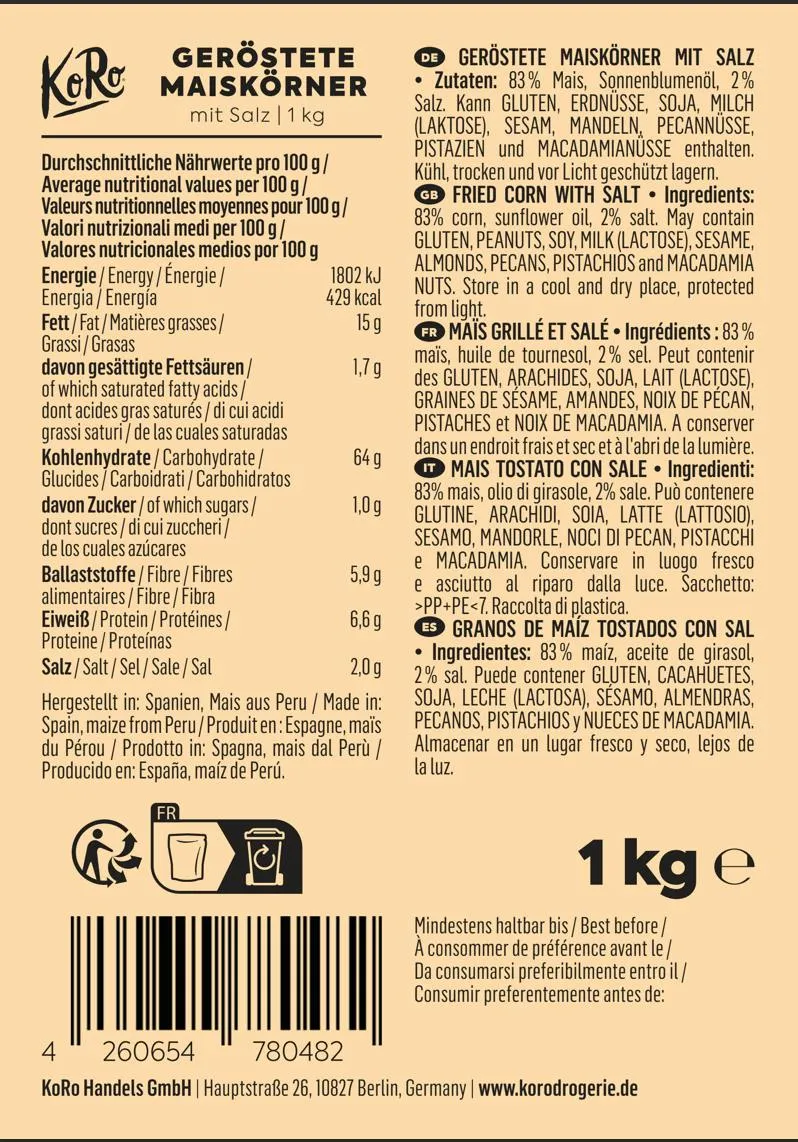 KoRo Geröstete Maiskörner mit Salz 1 kg – Produktbild 4 von 4