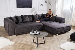 riess-ambiente Big-Sofa DECADENCIA 320cm dunkelgrau · XXL Couch aus Samt inkl. 8 Kissen, Einzelartikel 1 Teile, Sofa in L-Form · Ottomane beidseitig montierbar · Modern Design · FSC – Produktbild 1 von 1