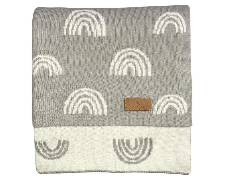Babydecke DIKOS® aus Bio-Baumwolle - Regenbögen - Baby Decke für Neugeborene, DIKOS, Geschenk zur Geburt - Strickdecke PREMIUM Qualität - atmungsaktiv, Grau, – Produktbild 1 von 5