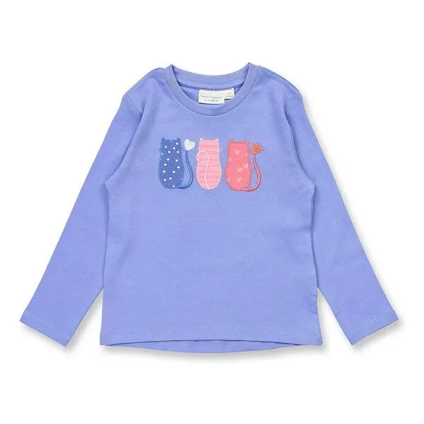 Sense Organics Sense Organics Kinder Schlafanzug mit Hose aus Webstoff, Blau mit katzen-applikation / blau-weiß kariert, – Produktbild 2 von 4