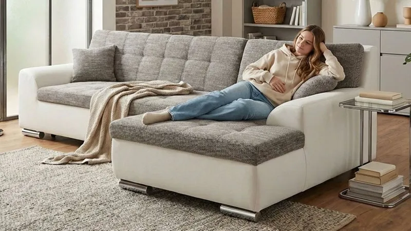 DOMO collection Ecksofa TREVISO viele Bezüge, auch in Cord, L-Form, 267x178 cm, mit Bettfunktion, inkl. Zierkissen, Unser Dauertiefpreis, Grau, – Produktbild 2 von 5