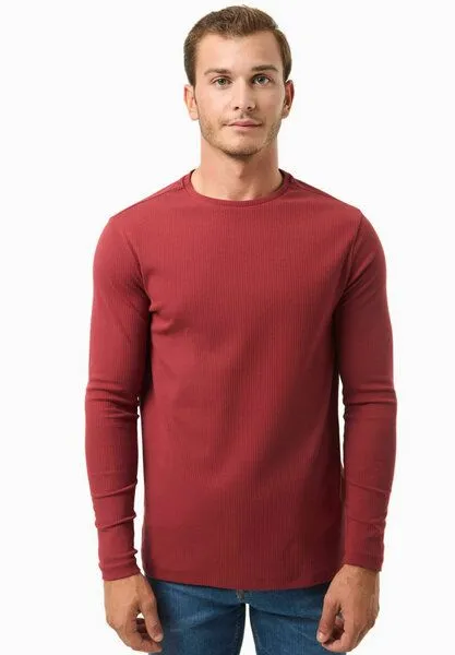 ORGANICATION ORGANICATION Geripptes Langarmshirt aus Bio-Baumwolle, Merlot, – Produktbild 1 von 3