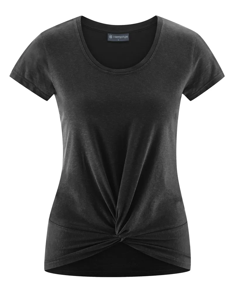 HempAge Hempage Damen vegan T-Shirt Mit Yoga Knoten Detail Schwarz, Schwarz, – Produktbild 1 von 2