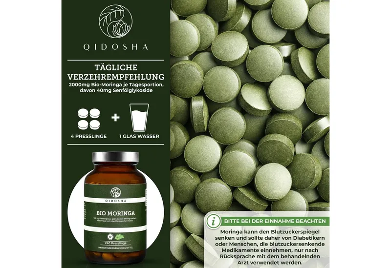 QIDOSHA Bio Moringa Presslinge 500 mg Presslinge, 240 St., 120 g, 500 mg pro Pressling – Produktbild 3 von 5