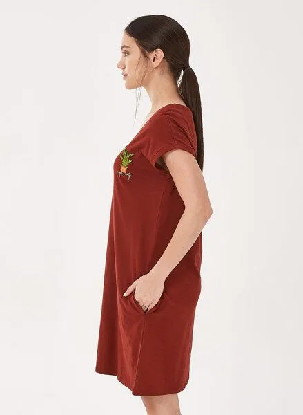ORGANICATION ORGANICATION Slub-Jersey-Kleid aus Bio-Baumwolle mit Stickerei, Hot chocolate, – Produktbild 3 von 4
