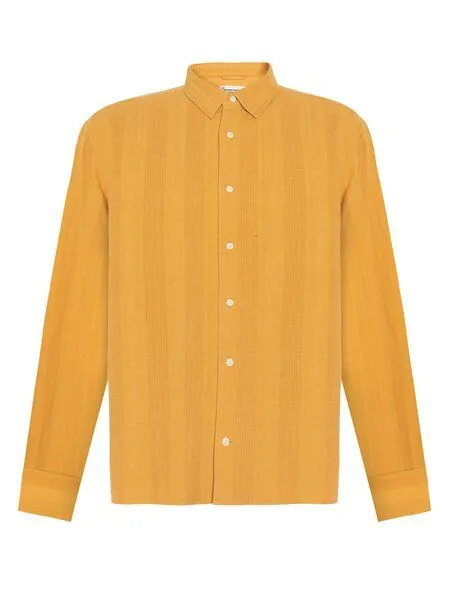 KnowledgeCotton Apparel KnowledgeCotton Apparel Langarmhemd mit Streifen und Struktur aus Bio-Baumwolle, Gelb (amber-gold), – Produktbild 1 von 1