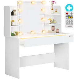 Casaria® Schminktisch Lucia Weiß 140x110x40cm mit LED – Produktbild 1 von 1