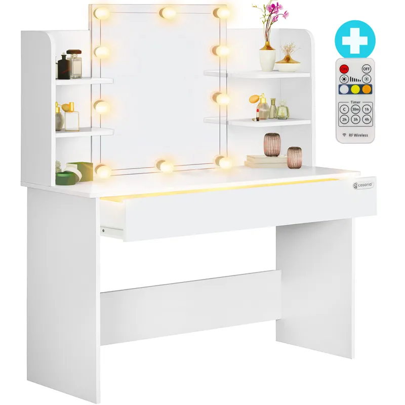 Casaria® Schminktisch Lucia Weiß 140x110x40cm mit LED, Weiß, – Produktbild 1 von 3