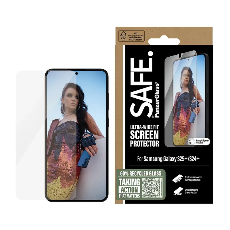 PanzerGlass Schutzfolie PanzerGlass Safe. Ultra-Wide Fit EasyAligner für Samsung Galaxy S25+ S936 / S24+ S926, Gehärtetes Glas, Vollverklebung. – Produktbild 1 von 1