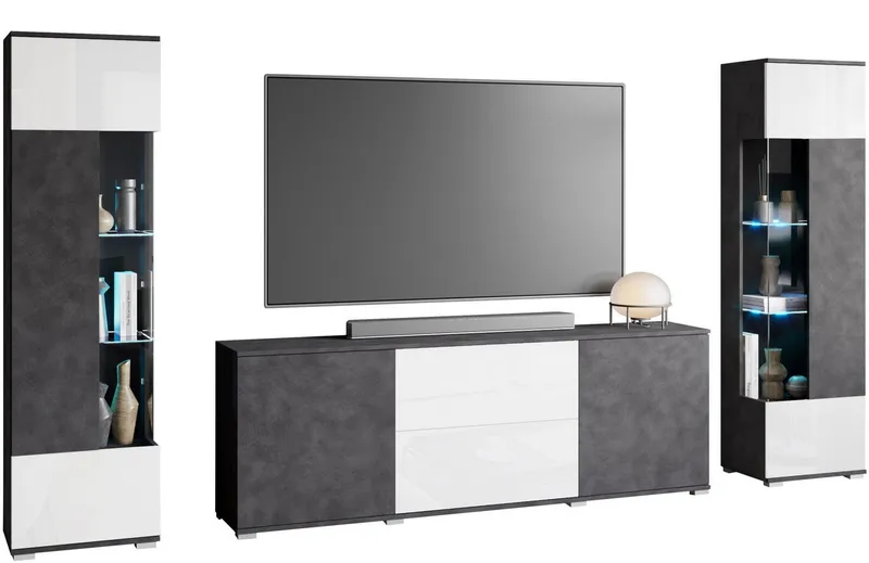 OTTO home Wohnwand KENIA, (Komplett-Set, 3-St), Vitrinen mit Eckverglasung, hängend und stehend montierbar, Schwarz, – Produktbild 3 von 7