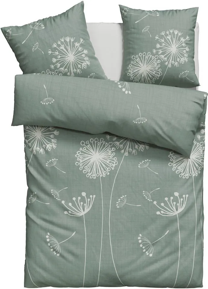 OTTO home Bettwäsche SOUCY in vier Qualitäten erhältlich, Leinenstruktur, Flanell, 2 teilig, 100% Baumwolle, auch PREMIUM Qualitäten Renforcé-Tencel & Satin TC300, Grün, – Produktbild 6 von 8