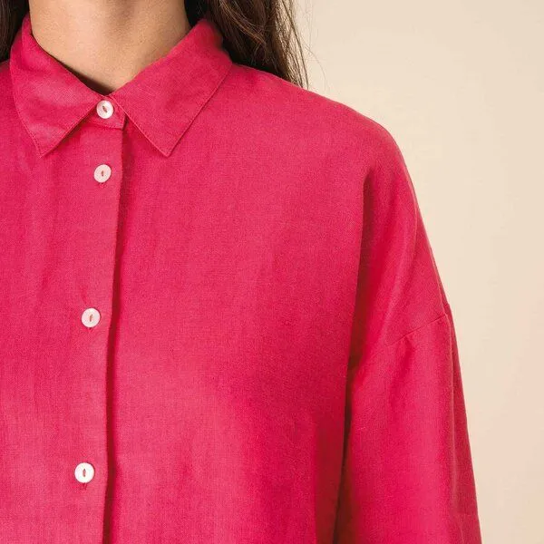 YTWOO YTWOO Oversized Leinenhemd für Damen, Raspberry sorbet, – Produktbild 3 von 4