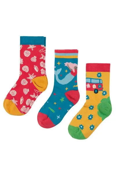 Frugi Frugi Socken Dreierpack mit Muscheln, Seesternen und Seejungfrau – Produktbild 1 von 1