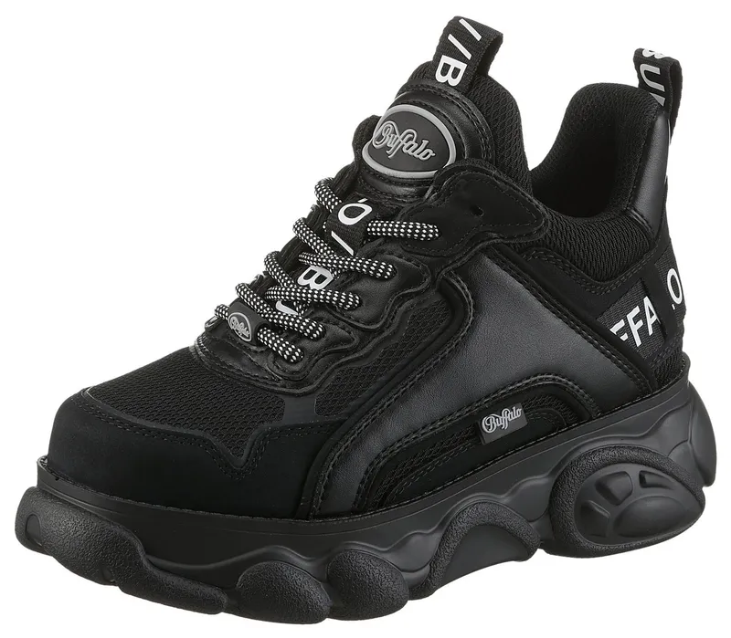 Buffalo Buffalo CHAI Plateausneaker, Ugly-Sneaker, Halbschuh, Schnürschuh in veganer Verarbeitung, Schwarz, – Produktbild 1 von 5