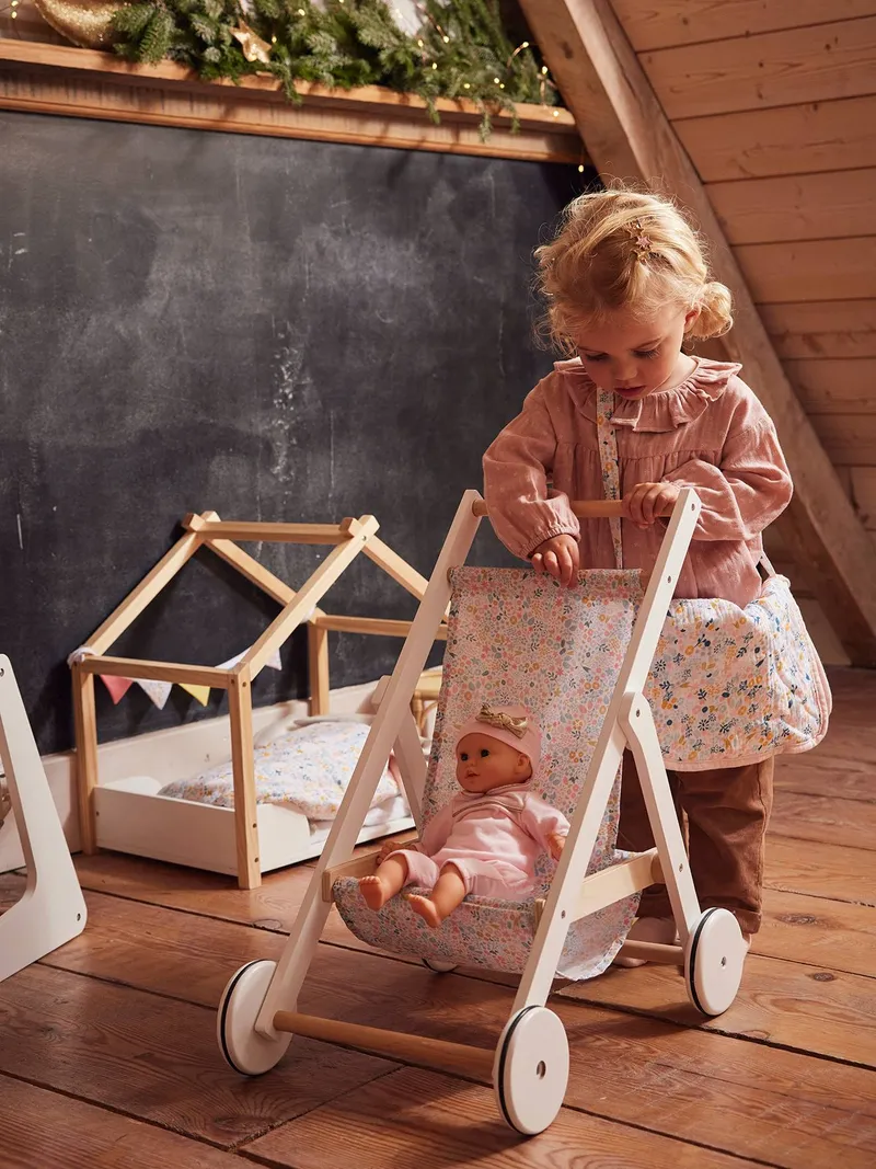 Vertbaudet Puppen-Buggy, Braun/weiß, – Produktbild 2 von 4