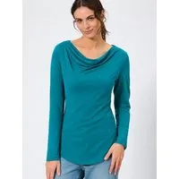 HempAge HempAge Damen Langarmshirt mit Wasserfallkragen Hanf/Biobaumwolle, Lagoon grün, – Produktbild 1 von 1