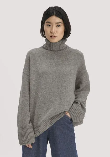 hessnatur hessnatur Strick Pullover Oversize aus Bio-Merinowolle mit Bio-Baumwolle, Grau, – Produktbild 1 von 4