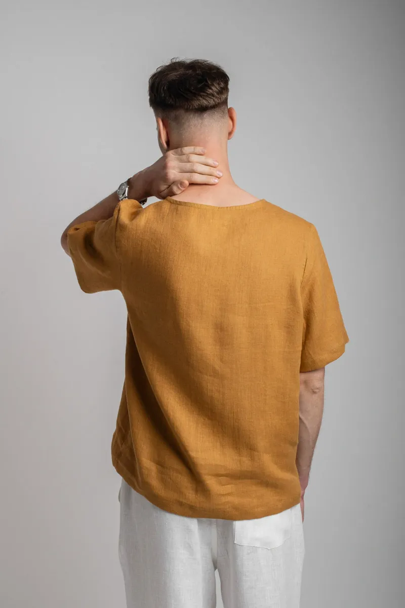 Amber Linen Amber Linen Herren vegan T-Shirt Panama Senfgelb, Dunkelgelb, – Produktbild 2 von 2