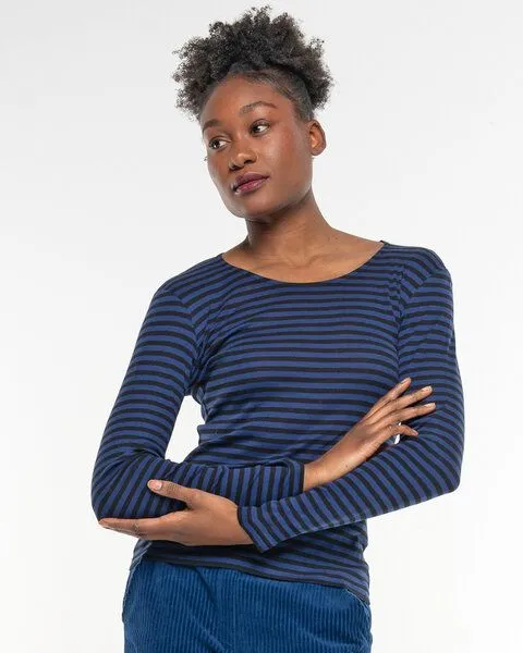 Alma & Lovis Alma & Lovis Geringeltes Longsleeve aus softer Bio-Baumwolle | Ringel Shirt, Twilight (blau), – Produktbild 1 von 4
