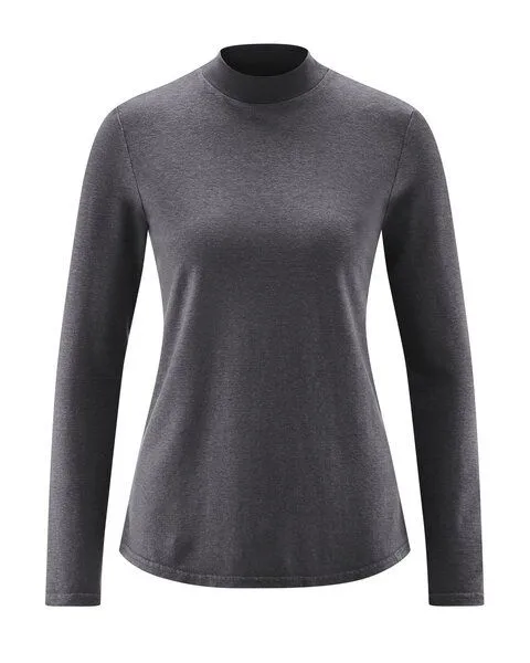 HempAge HempAge Damen Langarm-Shirt mit Stehkragen Hanf/Bio-Baumwolle, Anthrazit-33, – Produktbild 1 von 4