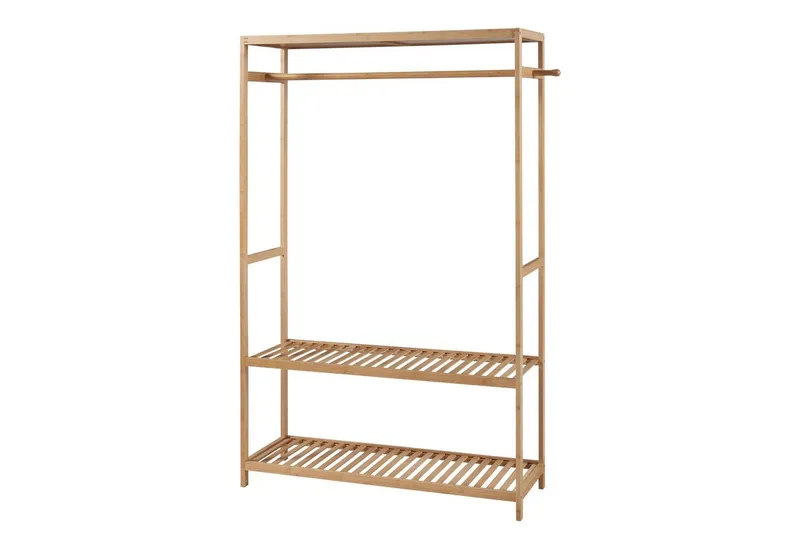 en.casa Garderobenständer, »Herøy« Bambus mit einer Stange und 2 Ablagen 165x100x35cm Natur, Beige, – Produktbild 1 von 4
