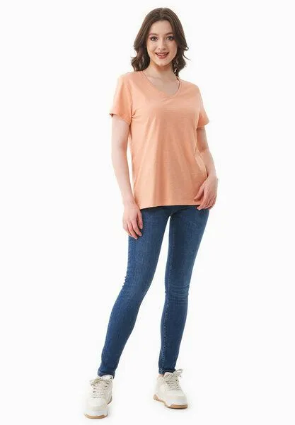 ORGANICATION ORGANICATION Damen Basic T-Shirt aus Bio-Baumwolle mit V-Ausschnitt, Peach, – Produktbild 2 von 4